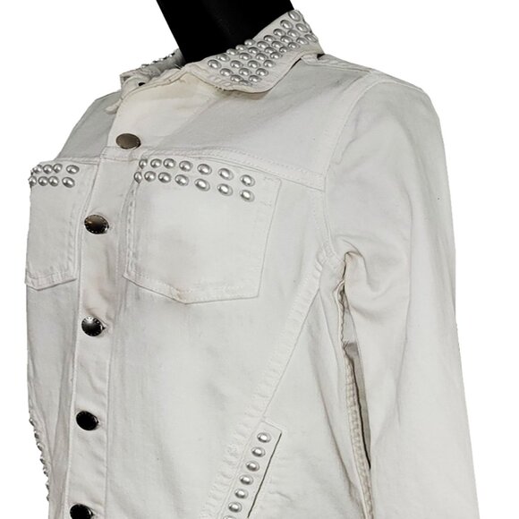 Marilyn Was Here Embellished Women's White Denim Jacket - Picture 5 of 9